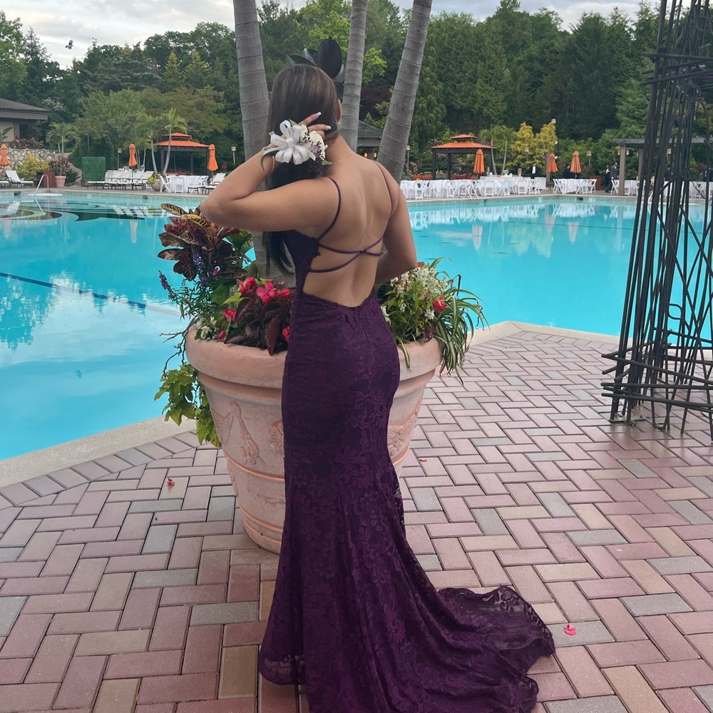 La femme size 0 purple prom dress